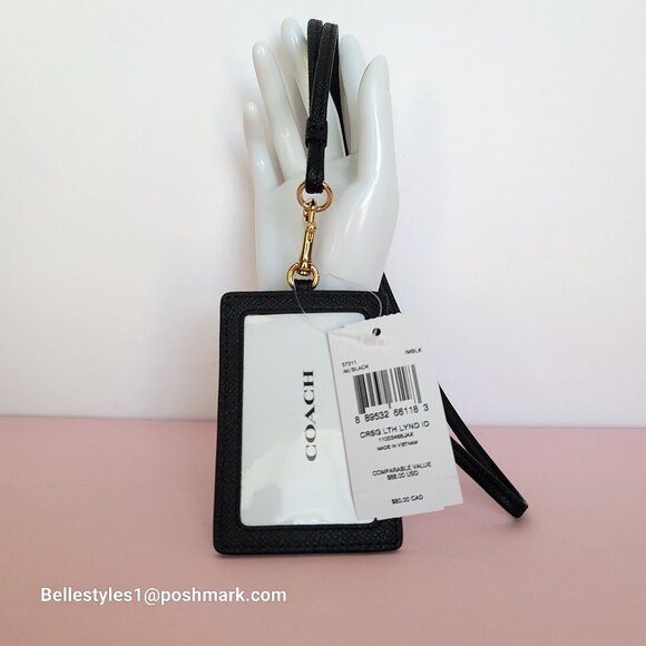 COACH Lanyard ID Crossgrain Leather w Lightweight Thin Strap- Black⭐ - Picture 11 of 13